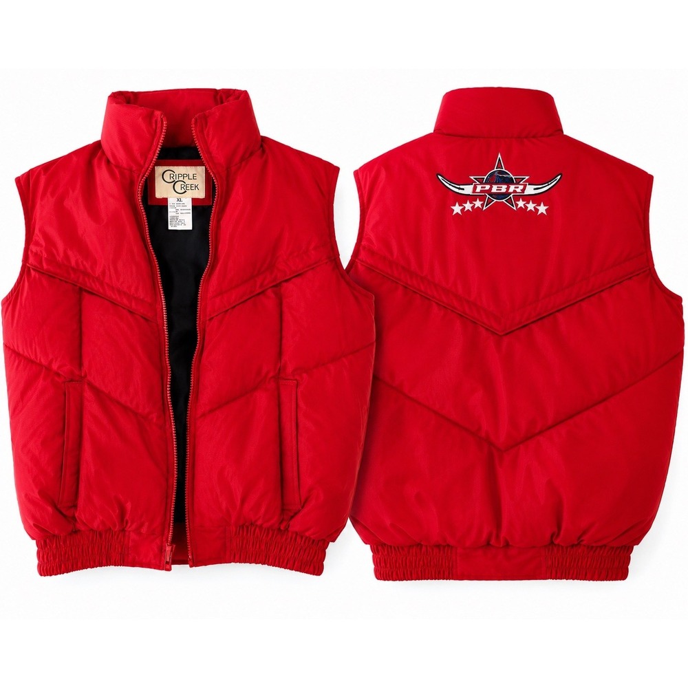 Cripple Creek PBR Professional Bull Riders Red Puffer Vest XL Rodeo Western NWOT